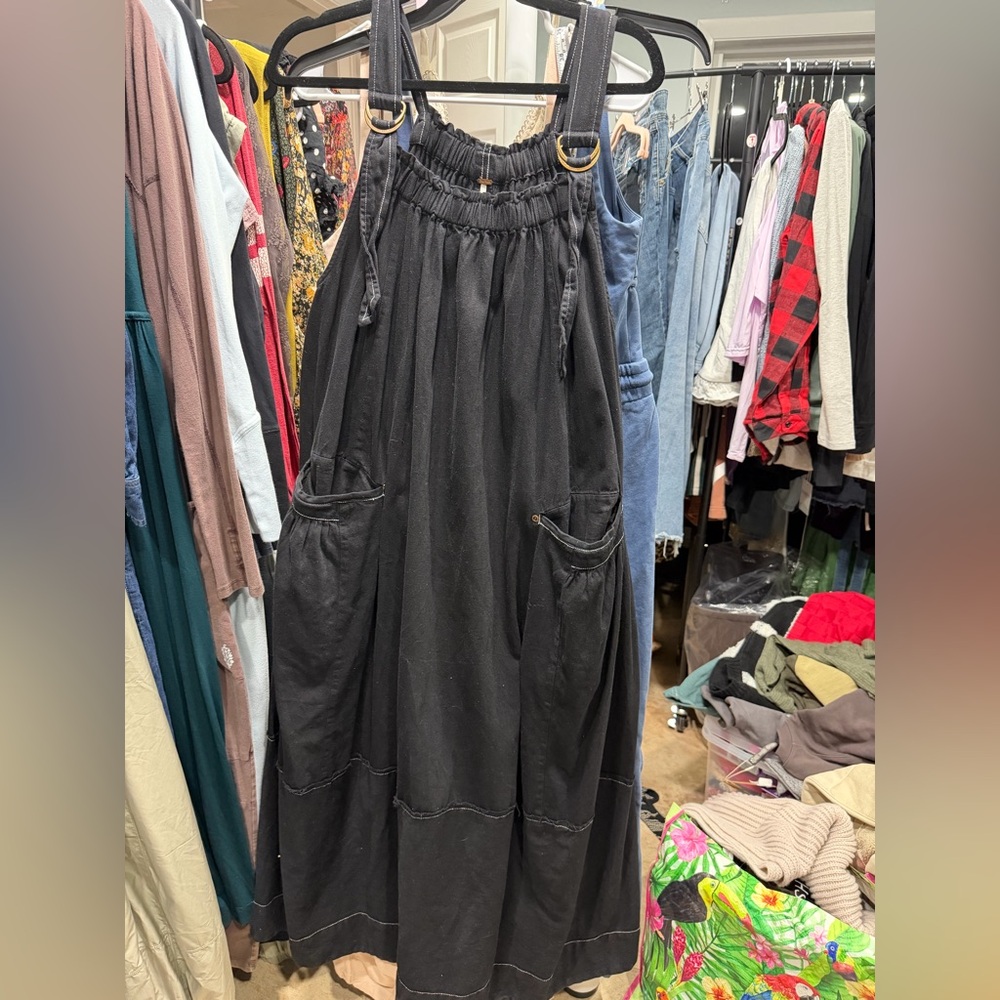 Free People Black Maxi Dress with Gold Ring Details